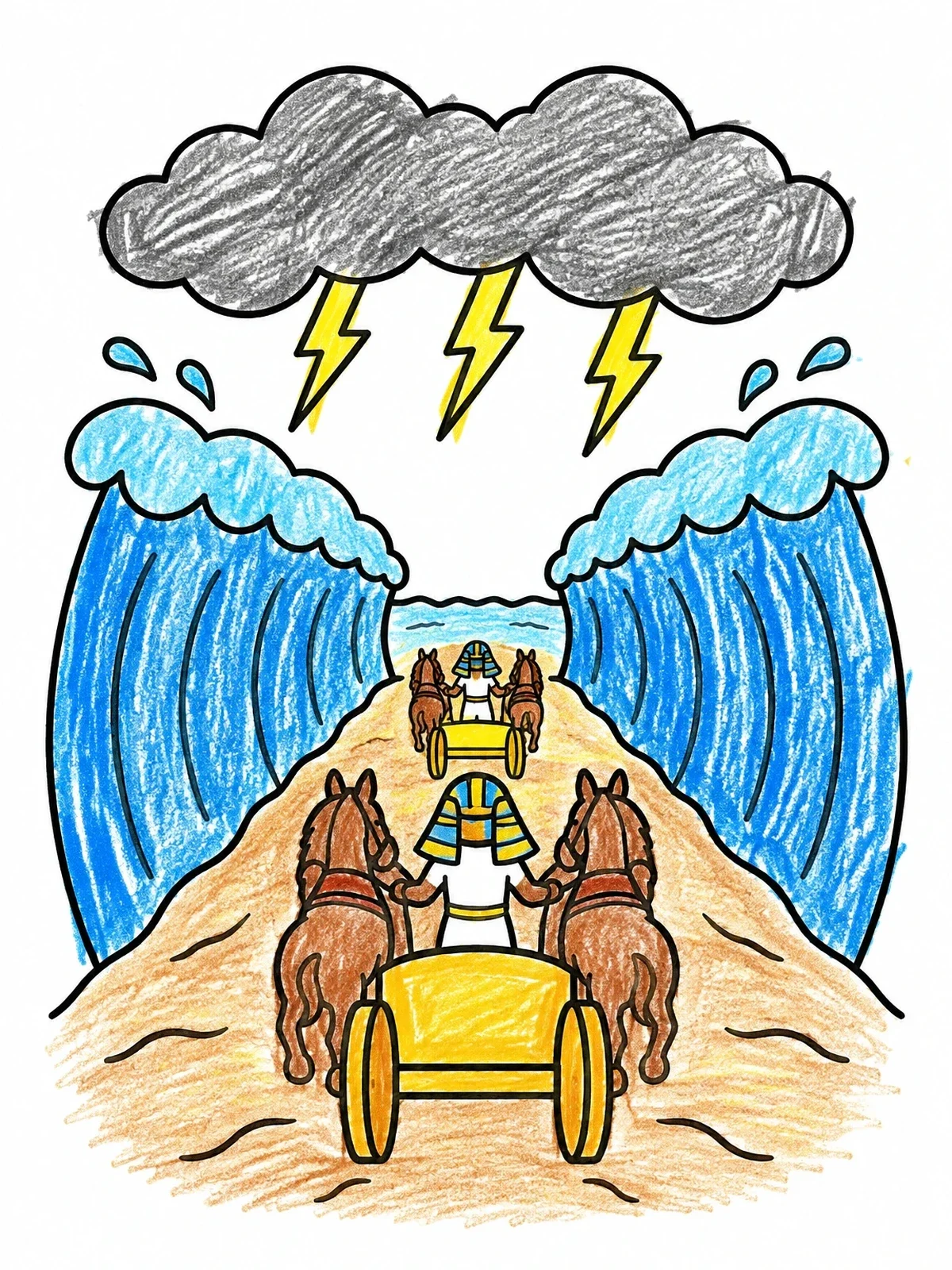 Colored example of the Chariots Entering The Parted Red Sea coloring page