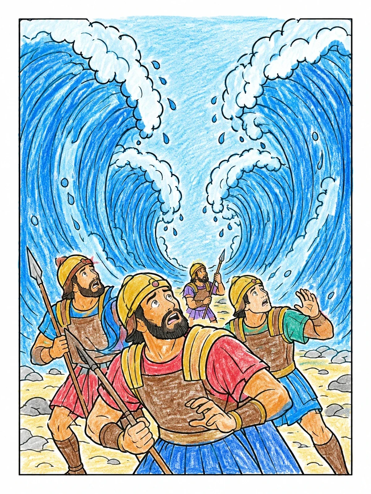Colored example of the Soldiers Caught In The Red Sea coloring page