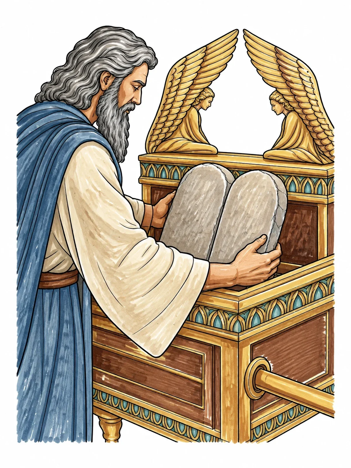 Colored example of the Moses And The Ark Of The Covenant coloring page