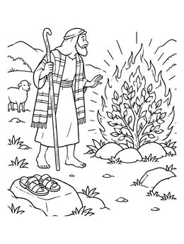 Free printable Moses And The Burning Bush With Sandals coloring page