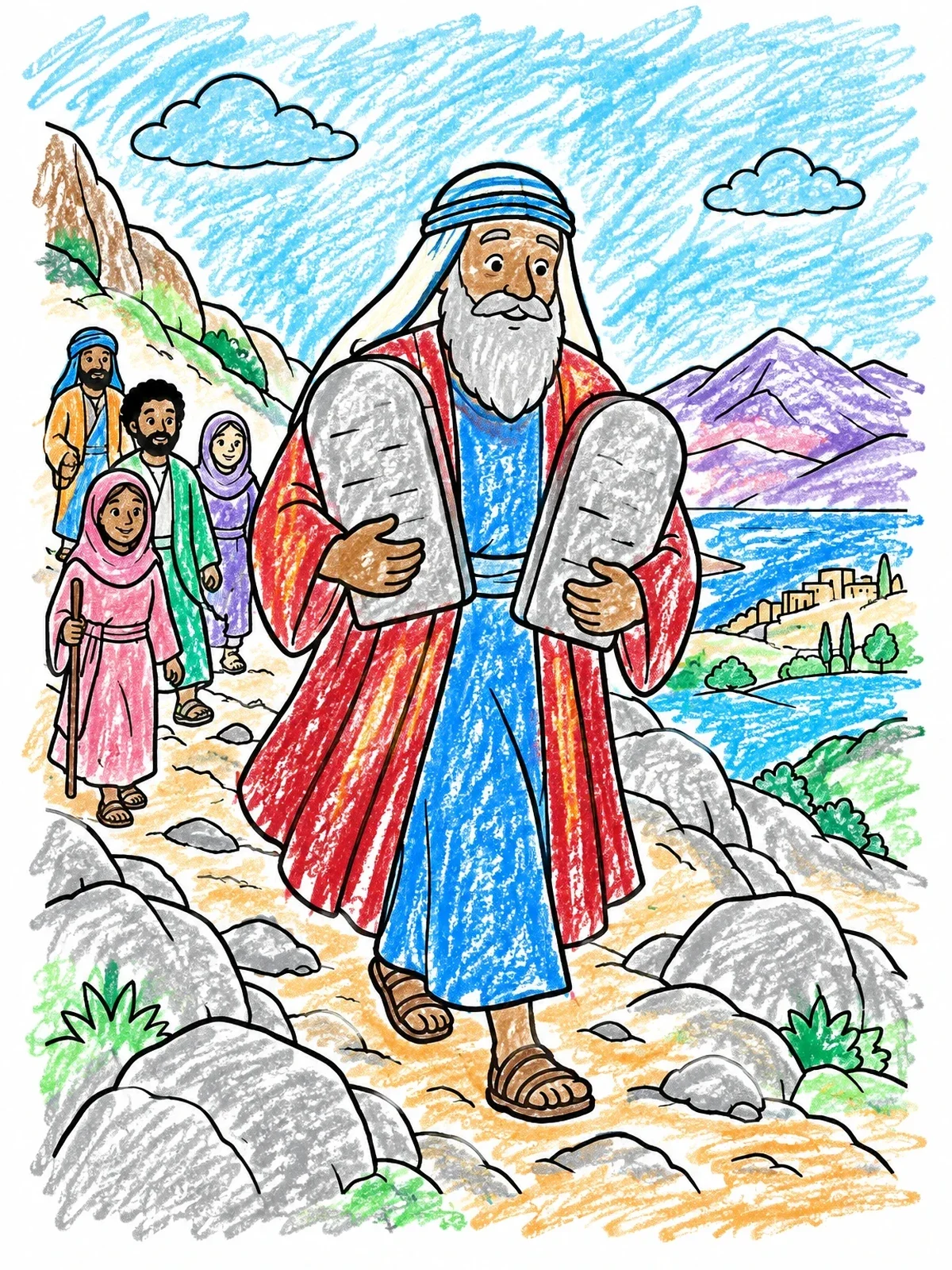 Colored example of the Moses Carrying The Stone Tablets coloring page
