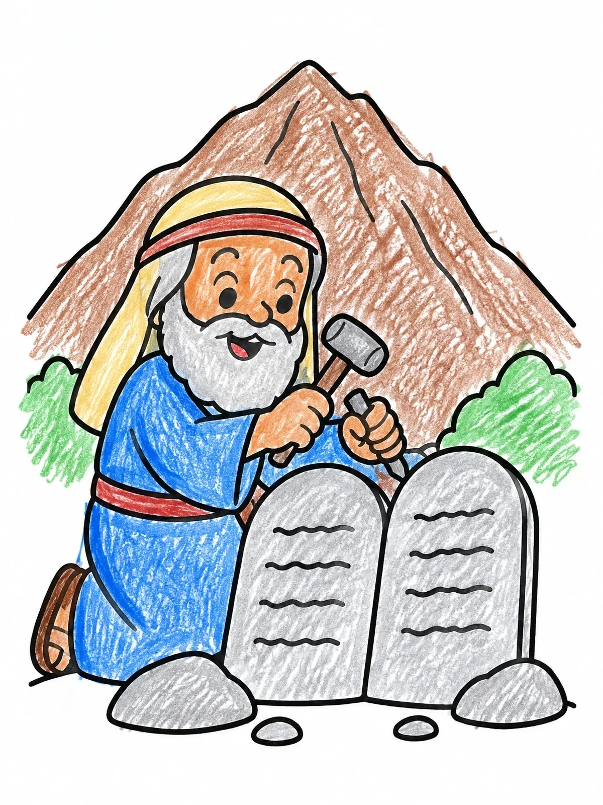 Colored example of the Moses Carving Stone Tablets coloring page