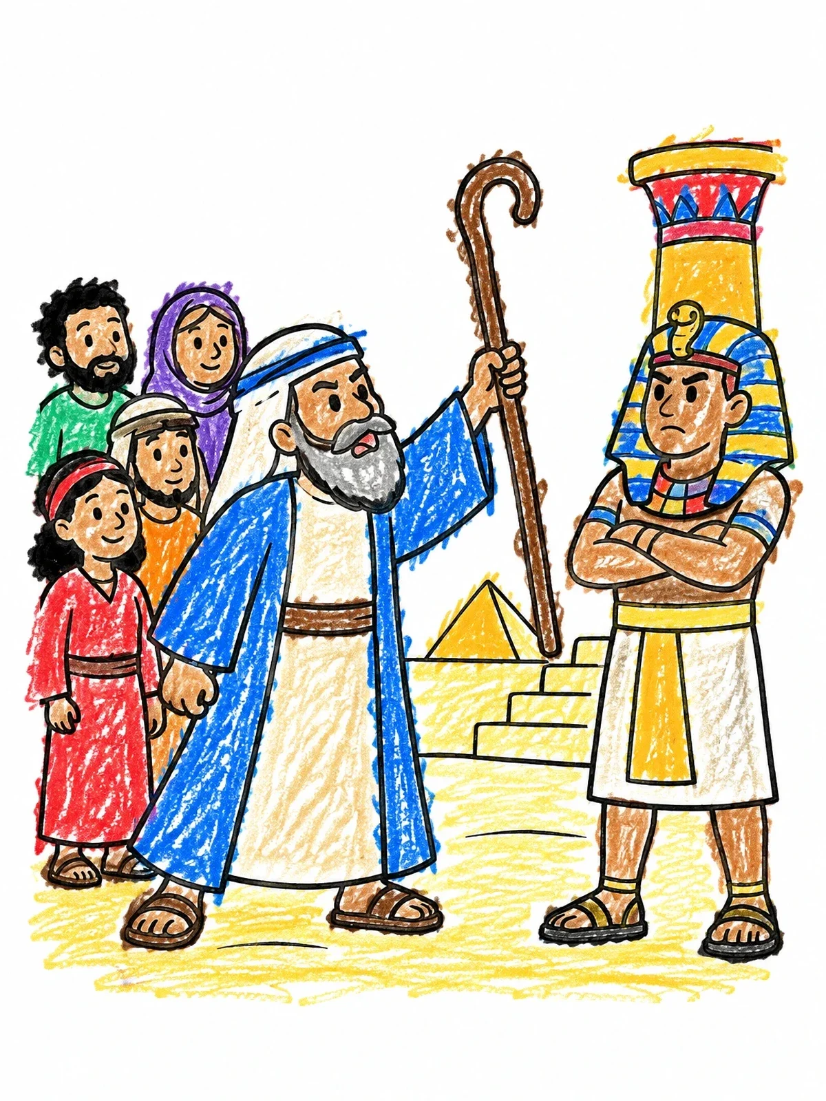 Colored example of the Moses Confronting Pharaoh coloring page