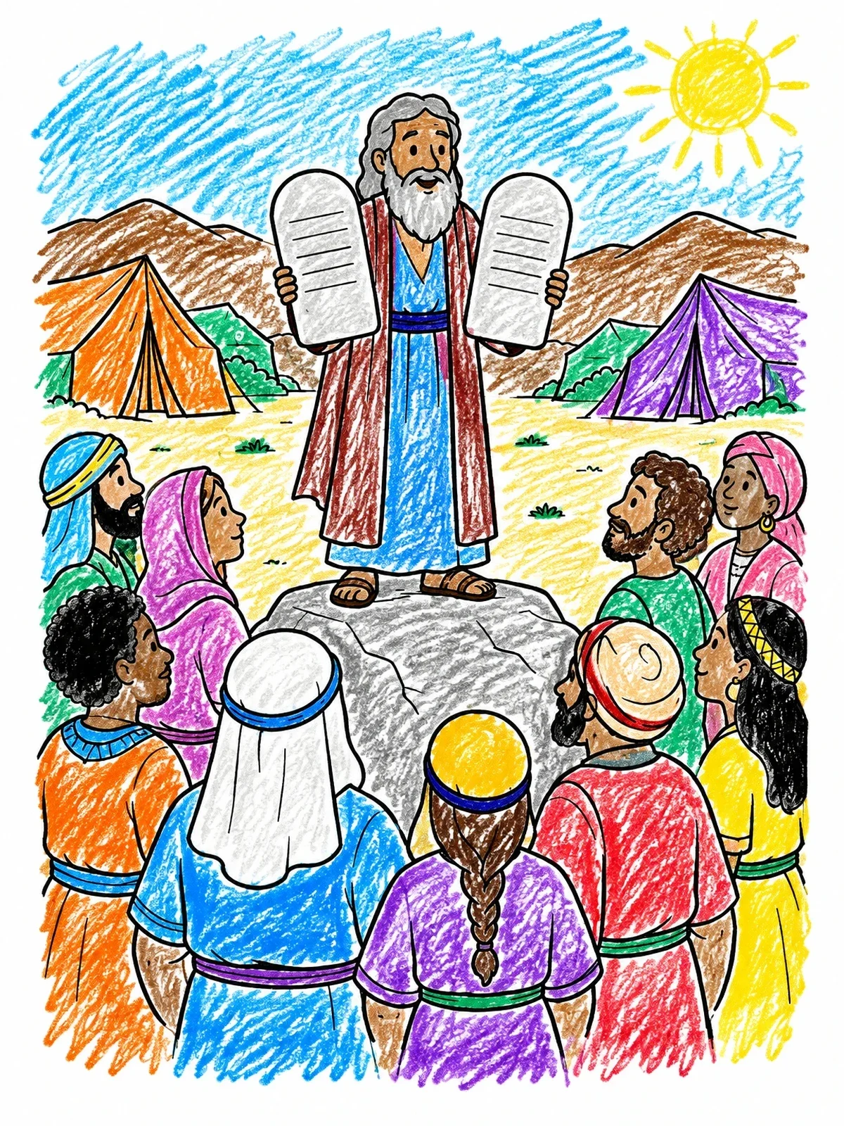 Colored example of the Moses Presenting The Stone Tablets coloring page