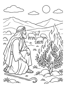Free printable Moses Kneeling Before The Burning Bush coloring page