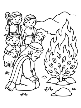 Free printable Moses Kneeling Before The Burning Bush coloring page