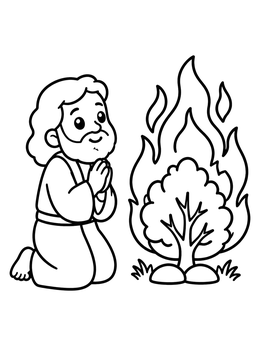 Free printable Moses Praying By The Burning Bush coloring page