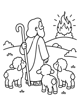 Free printable Moses And Lambs At Burning Bush coloring page