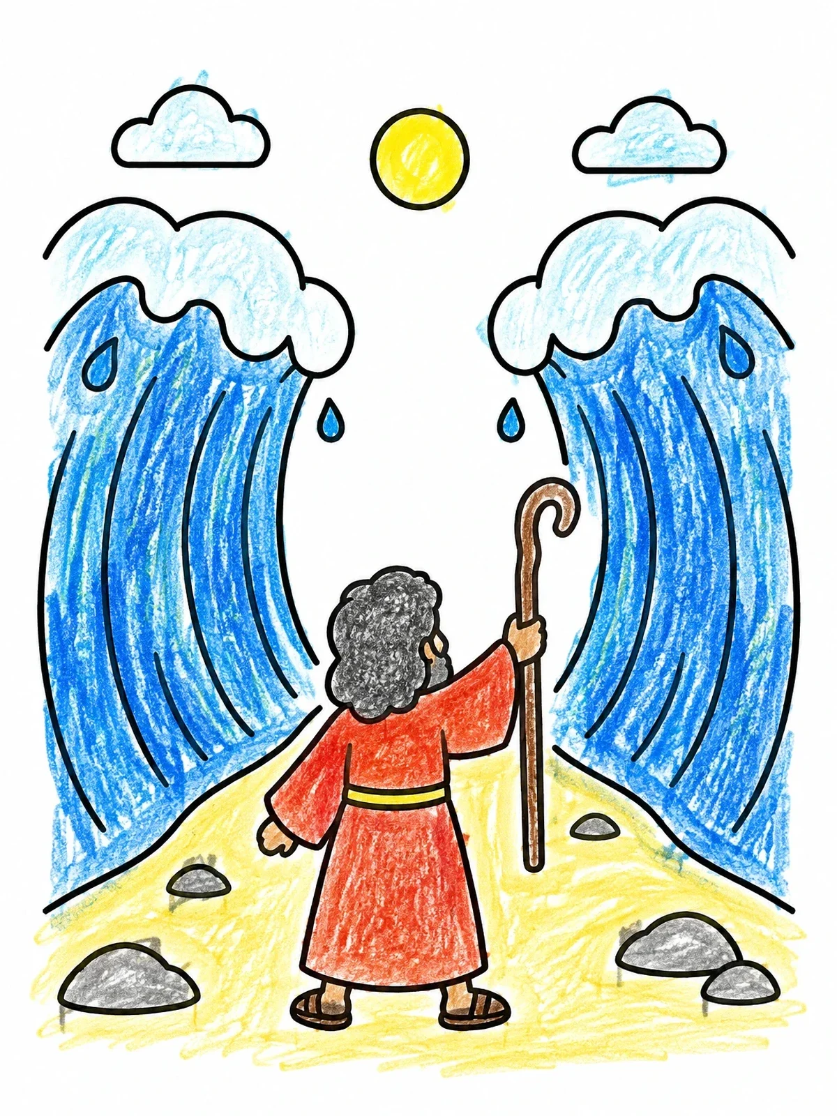 Colored example of the Moses Parting The Sea coloring page