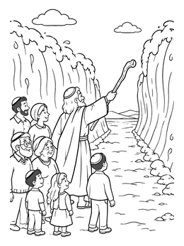 Free printable Moses Parting The Sea For Family coloring page