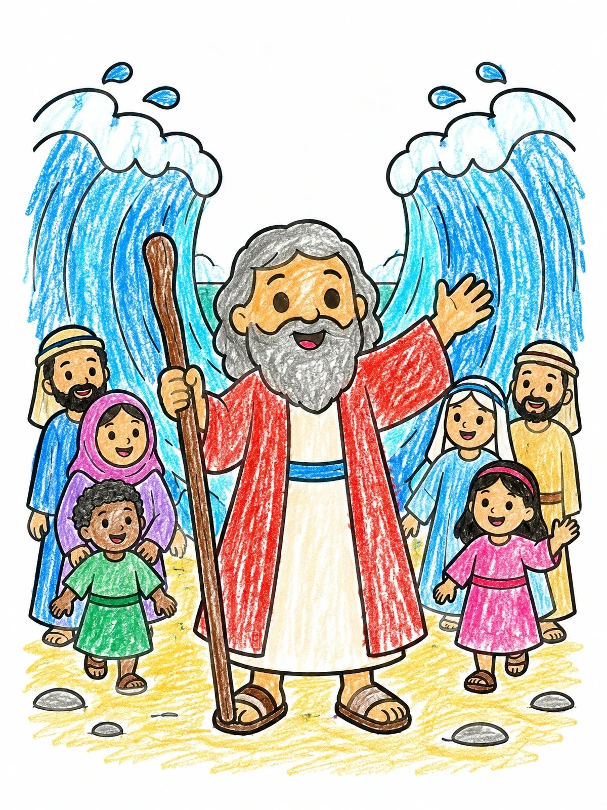 Colored example of the Moses Parting The Red Sea coloring page