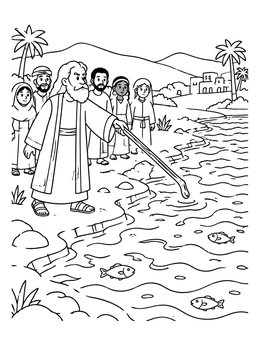 Moses Touching the River with His Staff coloring page