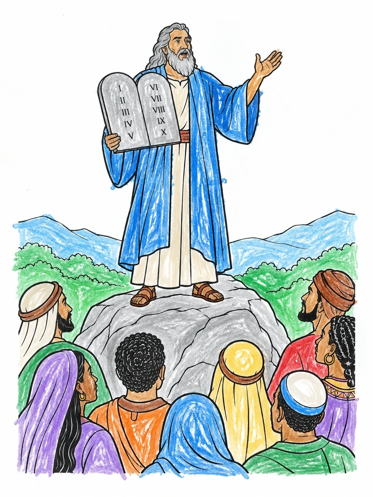 Colored example of the Moses Presenting The Ten Commandments coloring page