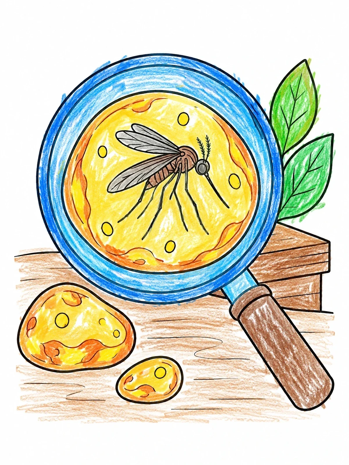 Colored example of the Magnifying Glass Over Amber Fossil coloring page