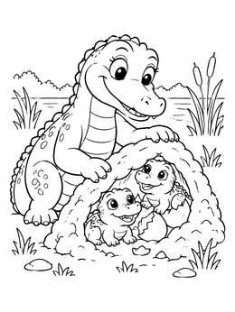 A friendly mother watches over her nest in this cute alligator coloring page.
