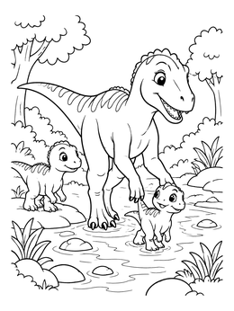 Free printable Mother Allosaurus And Little Babies coloring page