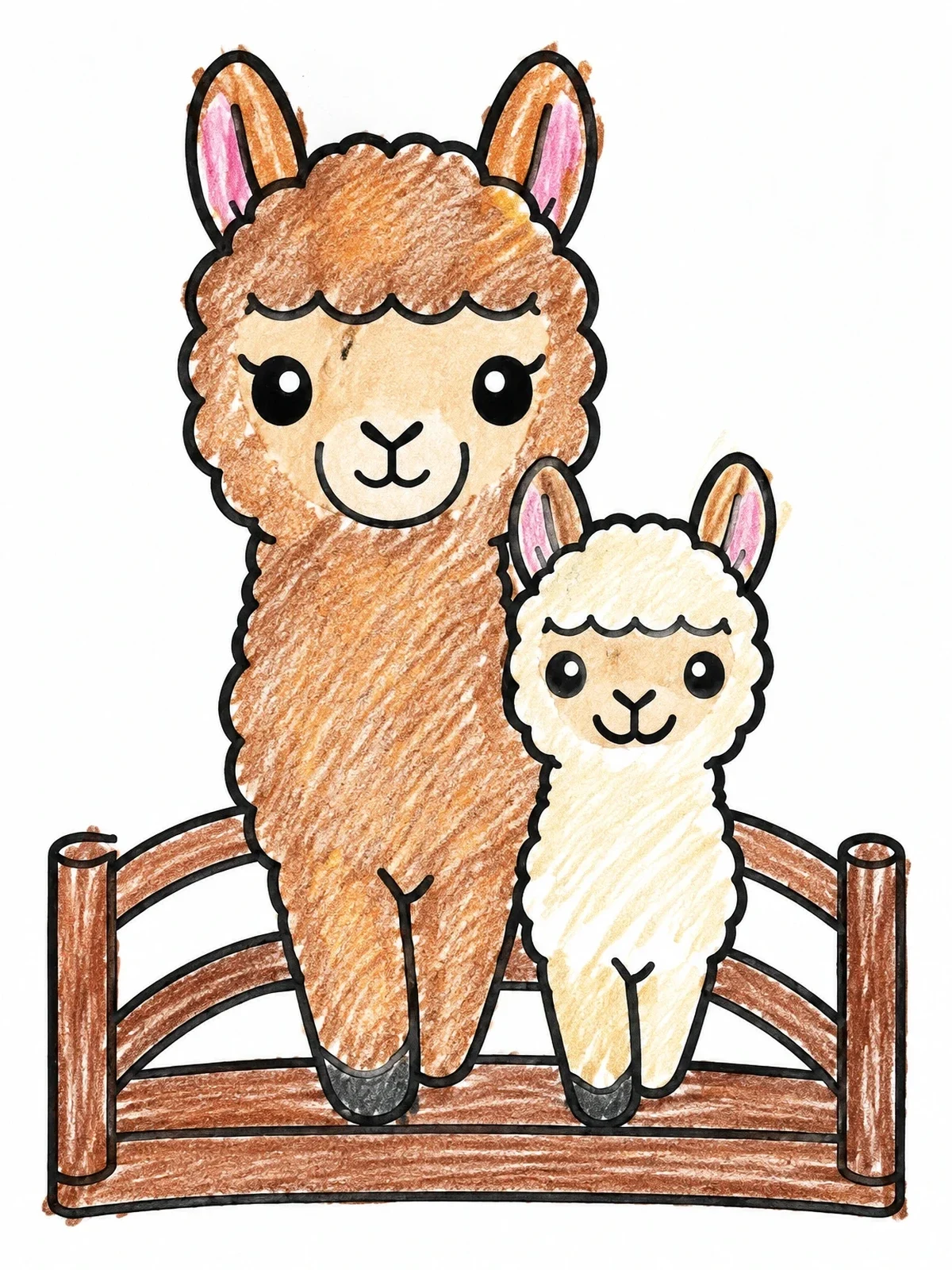 Colored example of the Mother Alpaca And Baby On A Bridge coloring page