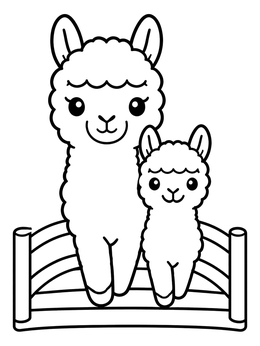 Free printable Mother Alpaca And Baby On A Bridge coloring page