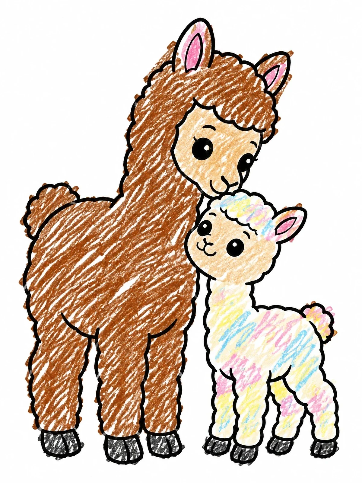 Colored example of the Mother Alpaca And Cute Baby Cria coloring page