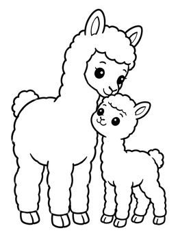 Free printable Mother Alpaca And Cute Baby Cria coloring page