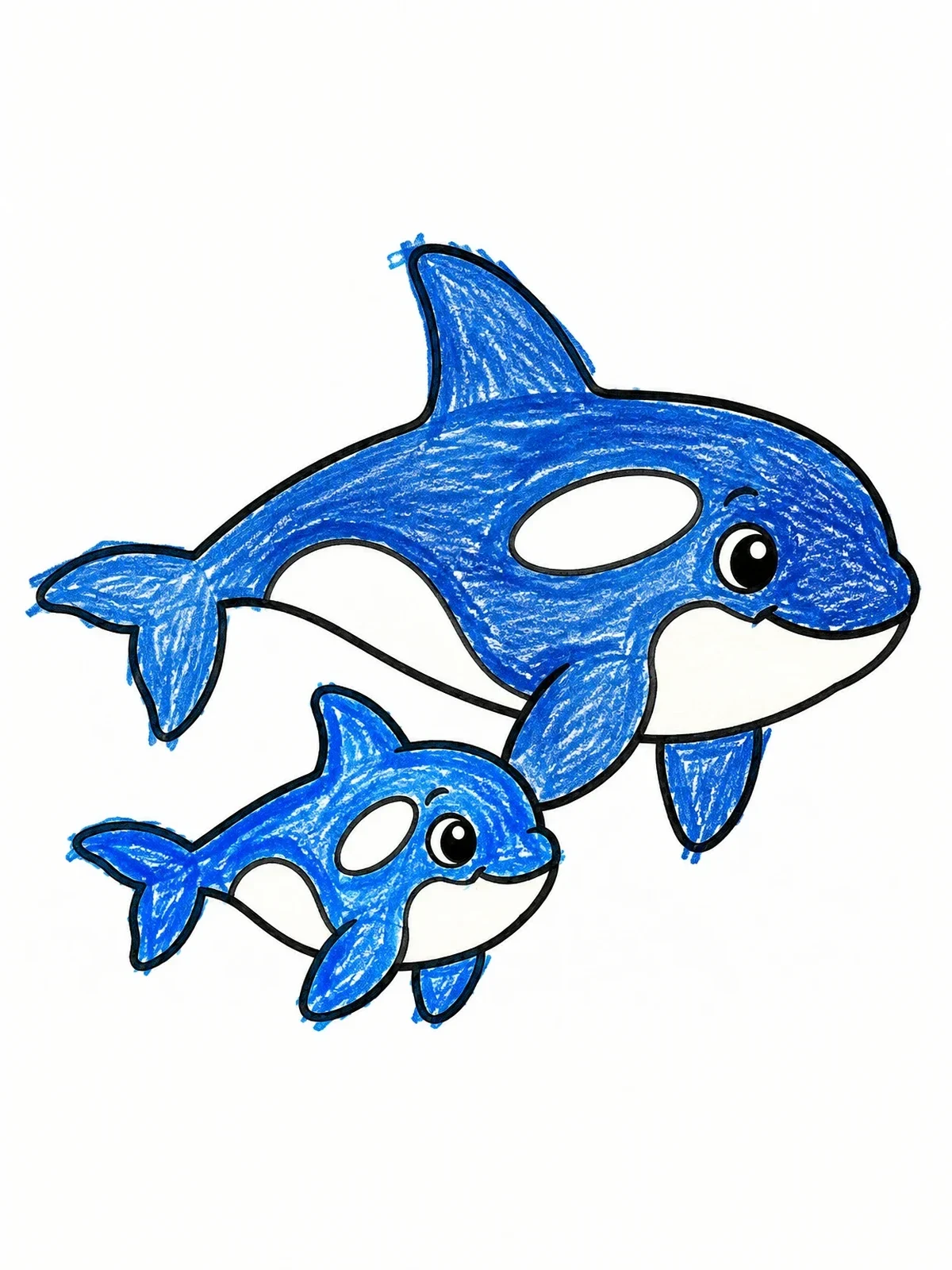 Colored example of the Mother And Baby Killer Whale coloring page