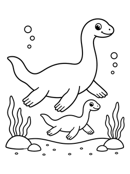 Free printable Mother And Baby Loch Ness Monster coloring page