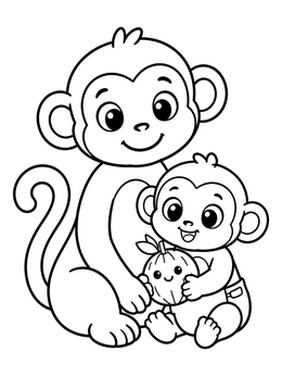 Free printable Mother And Baby Monkey Together coloring page