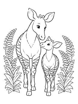 Free printable Mother And Baby Okapi coloring page