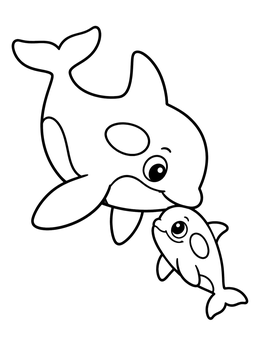 Free printable Mother And Baby Orca Swimming coloring page