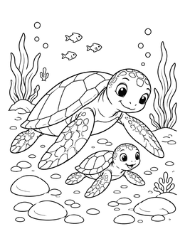 A sweet mother and baby on this sea turtle coloring page underwater.