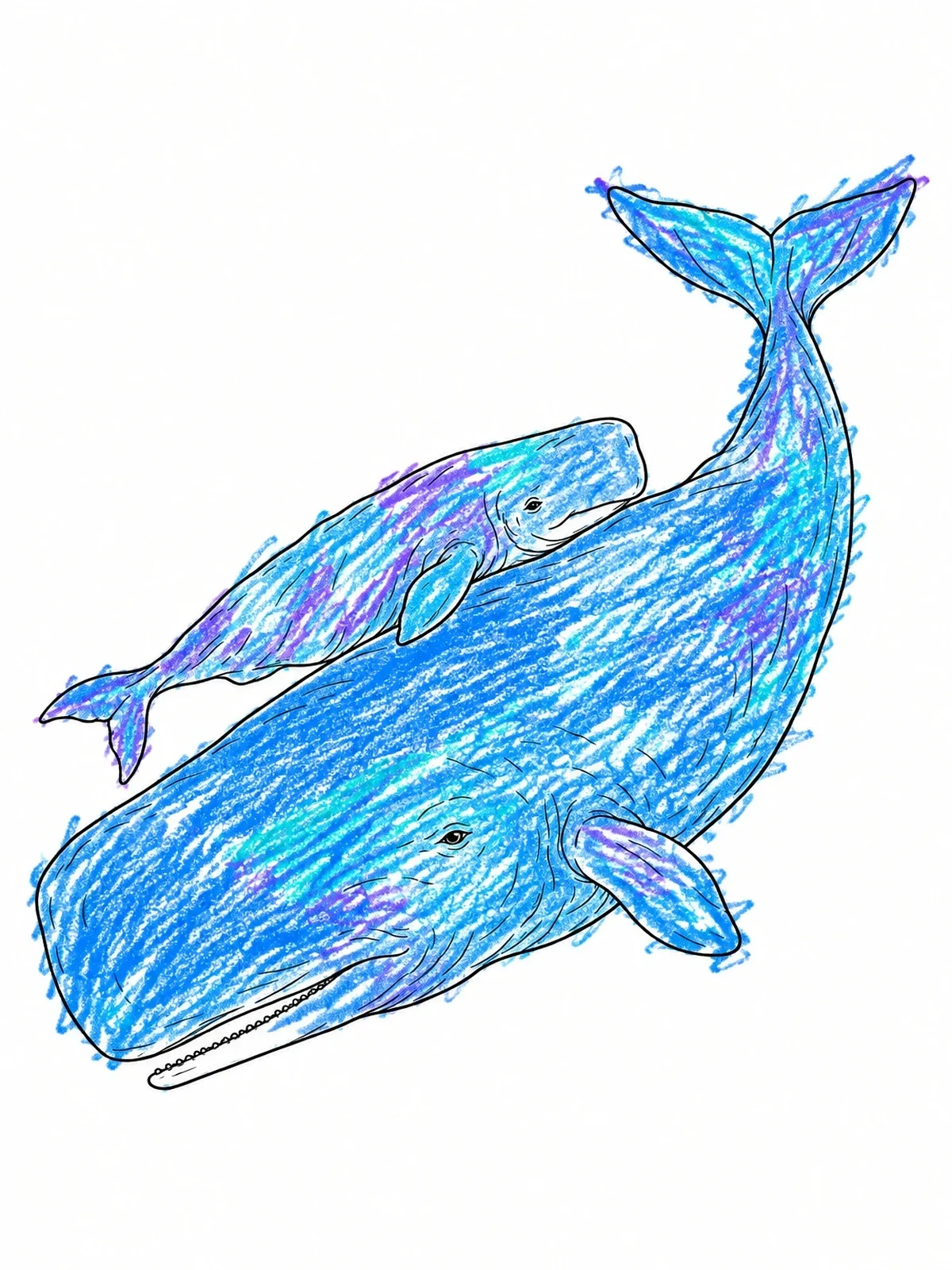 Colored example of the Mother And Calf Sperm Whales Swimming coloring page