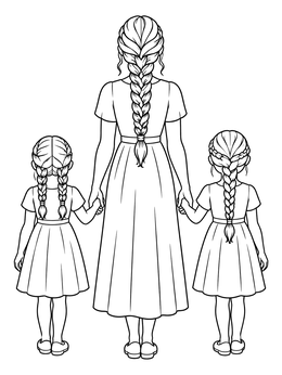 Free printable Mother And Sisters With Braided Hair coloring page