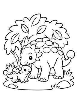 Free printable Mother Ankylosaurus With Cute Baby coloring page