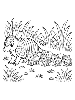 Free printable Mother Armadillo With Four Pups coloring page