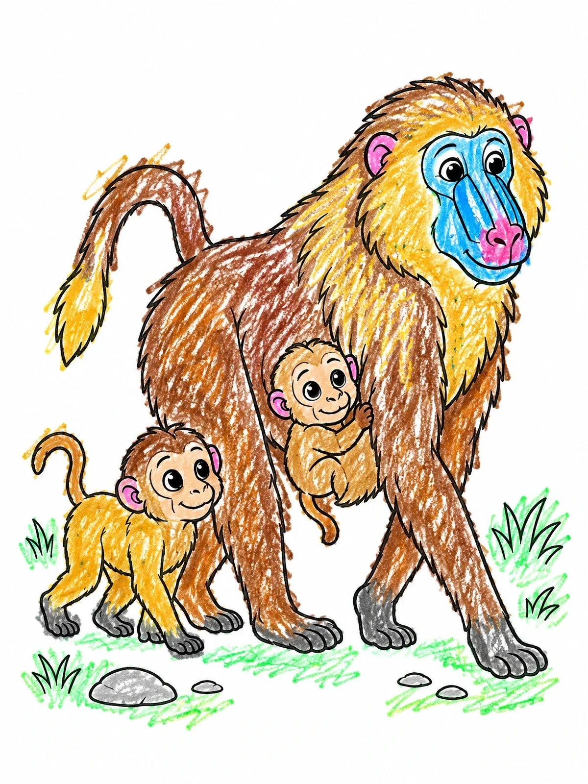 Colored example of the Mother Baboon With Clinging Baby coloring page