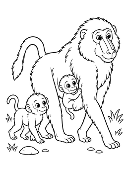 A friendly mother baboon walking with her cute baby in this baboon coloring page.