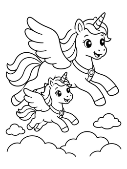 Free printable Mother And Baby Winged Unicorns coloring page