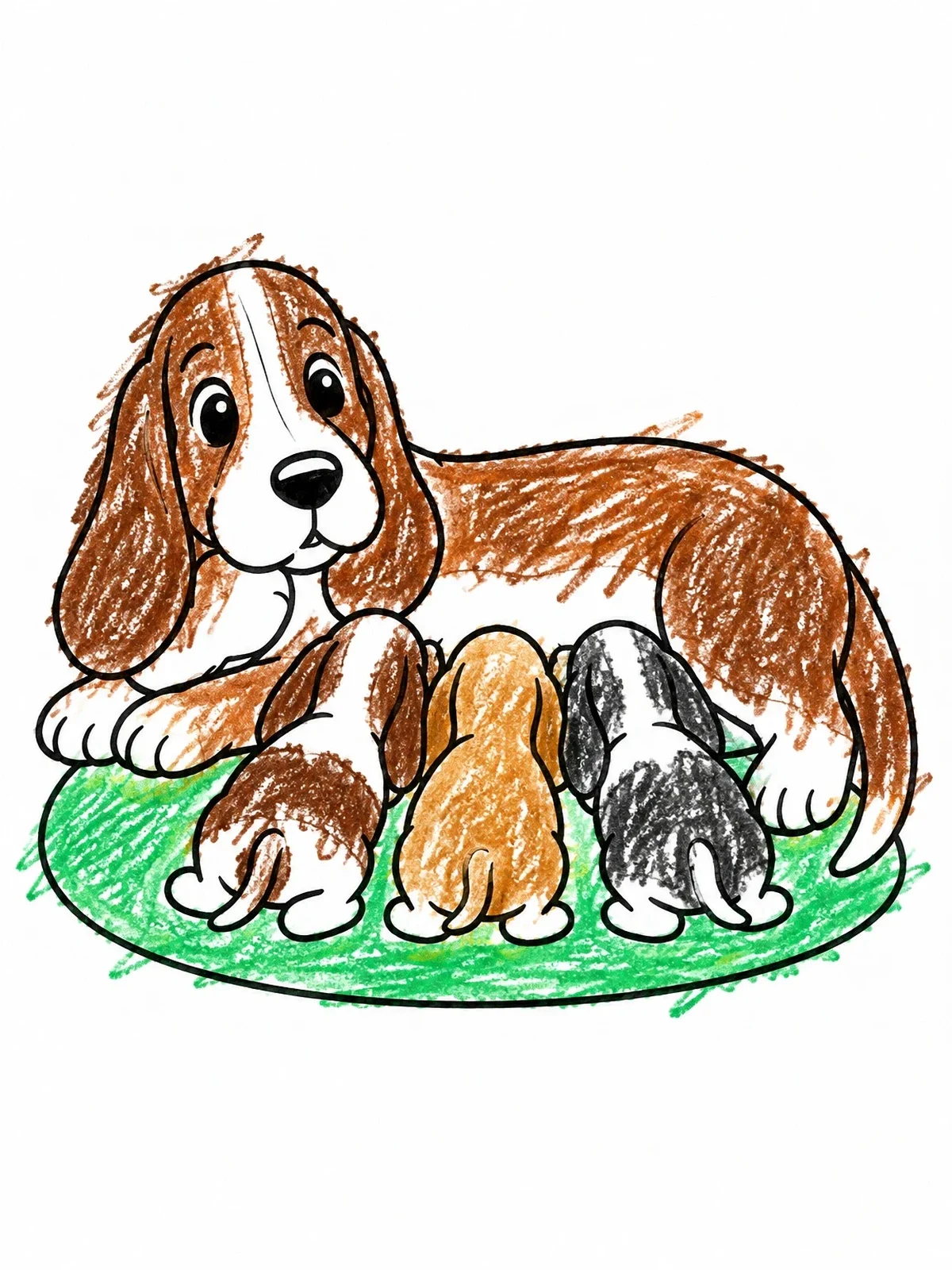 Colored example of the Mother Basset Hound And Puppies coloring page