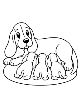 Free printable Mother Basset Hound And Puppies coloring page