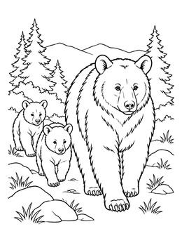 Free printable Mother Bear With Two Cubs coloring page