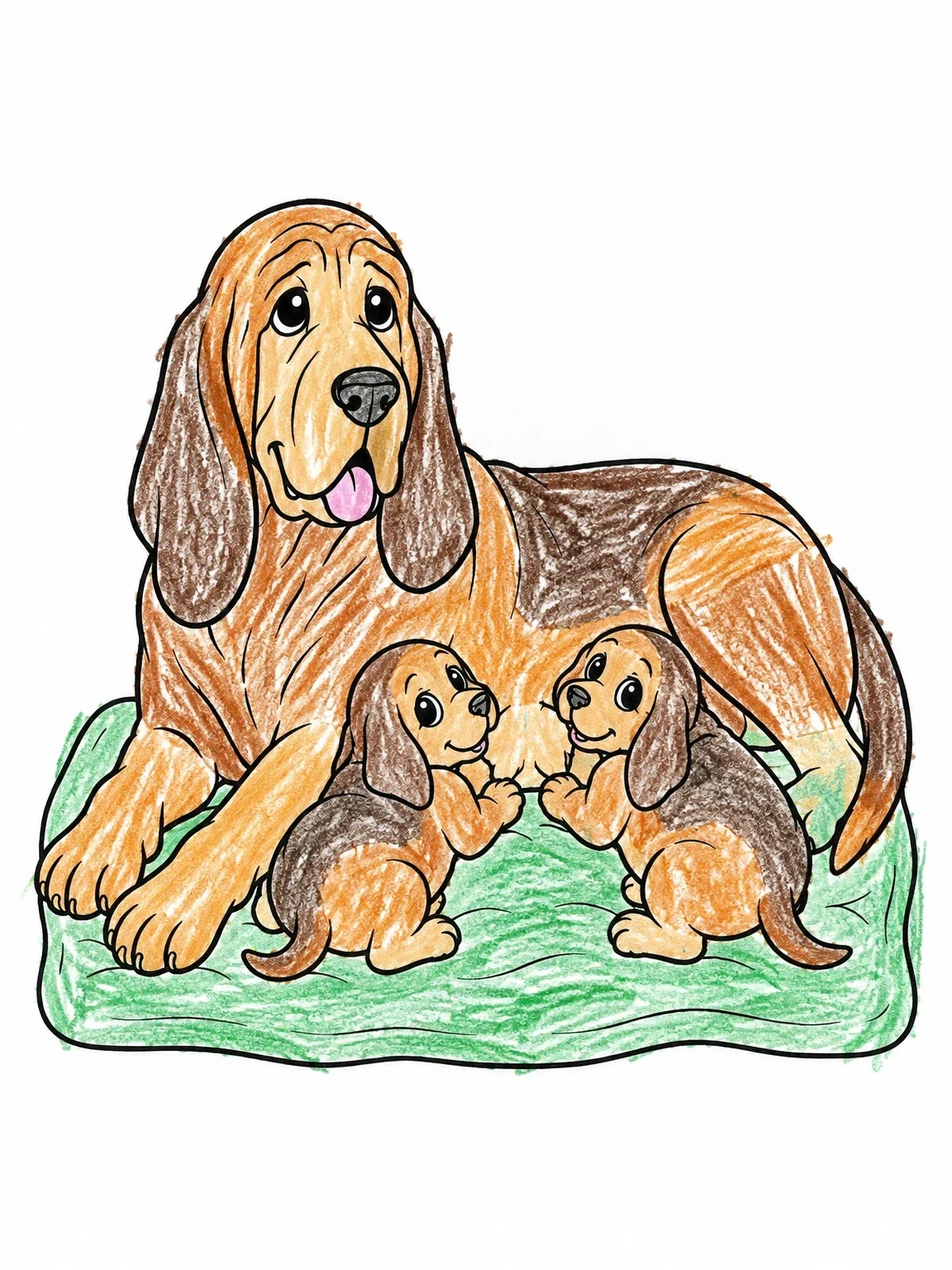 Colored example of the Mother Bloodhound With Puppies On Blanket coloring page