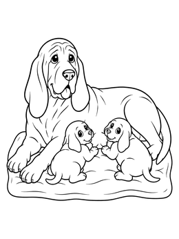 Free printable Mother Bloodhound With Puppies On Blanket coloring page