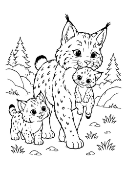 Free printable Mother Bobcat Carrying Her Kitten coloring page
