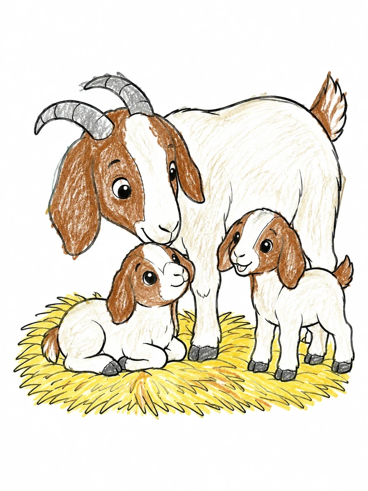Colored example of the Mother Boer Goat With Kids coloring page