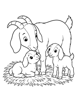 Free printable Mother Boer Goat With Kids coloring page