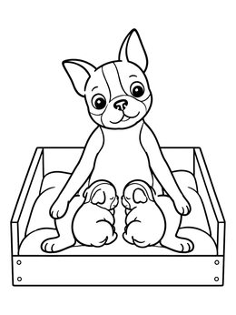 Free printable Mother Boston Terrier With Puppies coloring page