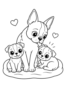Free printable Mother Boston Terrier With Puppies coloring page