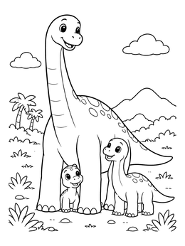 Free printable Mother Brachiosaurus With Her Babies coloring page