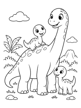 Free printable Mother Brontosaurus With Cute Babies coloring page
