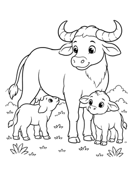 Free printable Mother Buffalo With Two Calves coloring page